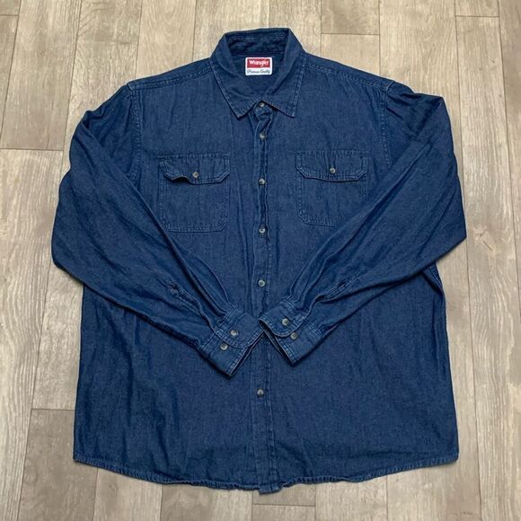 Mens Wrangler Button Down‎ Cowboy Denim Longsleeve Shirt - Picture 1 of 4
